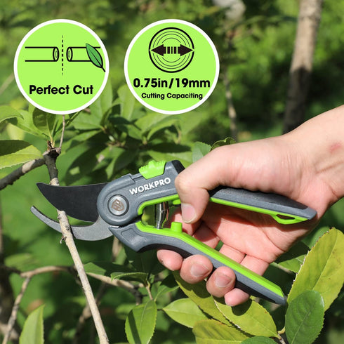 WORKPRO Bypass Pruning Shears, 8’’ Stainless Steel Gardening Hand Pruner with Sharp SK5 Steel Blades