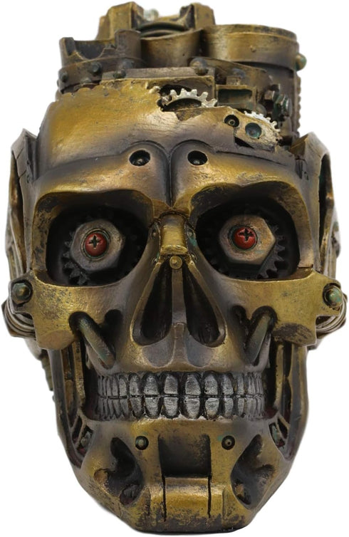 Ebros Gift Mad Max Steampunk Cyborg Robotic Skull Decorative Box, Jewelry Trinket Storage or Makeup Brush Holder