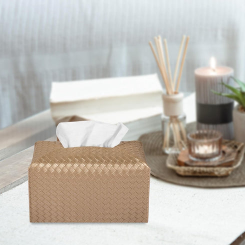 PU Leather Tissue Box Cover, Rectangle Tissue Holder for Bathroom, Vanity, Countertop, Tabletop, Car, Office (Gold)