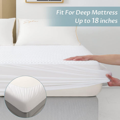 Reaks Queen Size Waterproof Mattress Protector, Cooling Mattress Cover with Fitted Deep Pocket Up to 18''