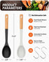 Large Silicone Cooking Spoons, Nonstick Solid Wooden Handle Spoon, Heat Resistan Silicone Kitchen Spoons for Cooking, Serving, Basting, Mixing, 13.2inch (Black & White)