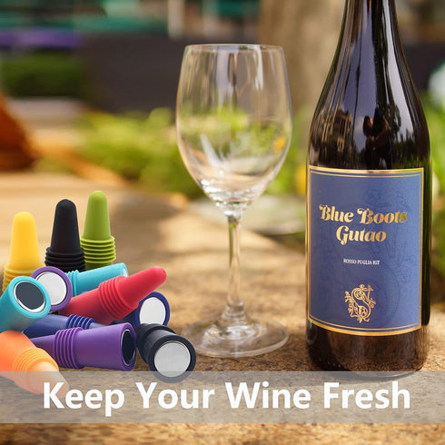 8 Pack Soft Silicone Wine Stoppers, Beverage Bottle Sealer Corks with Grip Top for Keeping Wine Fresh