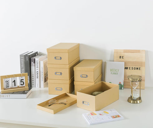 Soul & Lane Kraft Storage Boxes - Set of 6 (3 Large, 3 Medium), Keepsake Memory Organizers with Lids