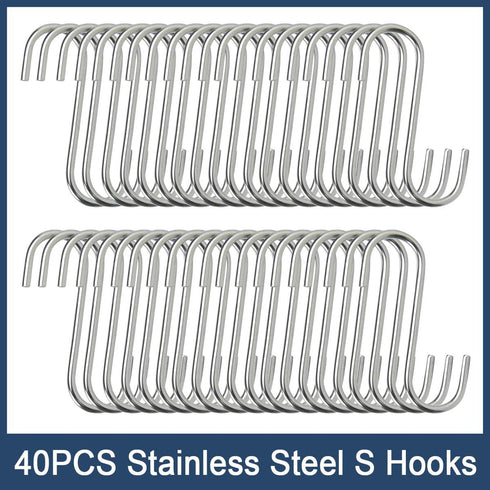 40 Pack S Hooks - Heavy Duty Stainless Steel for Hanging Pots, Pans, Plants, Towels