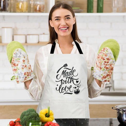 Set of 3 Women Kitchen Aprons with Funny Quotes, Adjustable Waist Tie Cute Aprons for Cooking