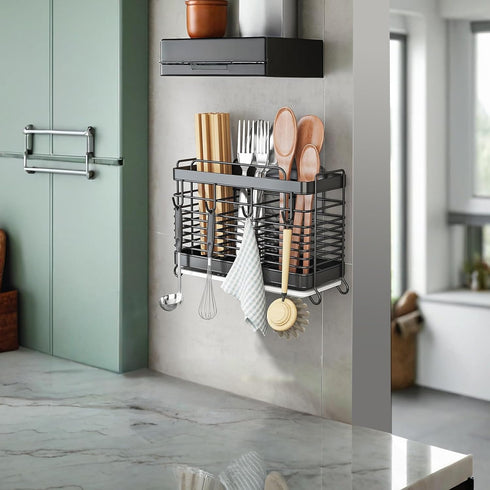 Utensil Holder, 3 Compartments Stainless Steel Utensil Drying Rack, Dish Drainer for Kitchen Counter, Silverware