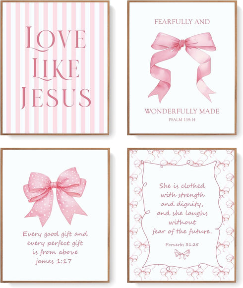 LARTSFRO Coquette Pink Bow Jesus Wall Art Decor Posters, Light Pink Bow Christian
