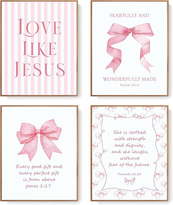 LARTSFRO Coquette Pink Bow Jesus Wall Art Decor Posters, Light Pink Bow Christian