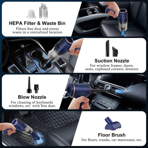 Handheld Car Vacuum Cleaner, 9000Pa High Power Wet and Dry Vacuum with LED Light and Multi-Nozzles for Home