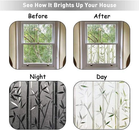 LEMON CLOUD Bamboo Window Film - Frosted Privacy Decal Stained Glass Film - Removable Stickers (23.6 x 78.7 Inch)