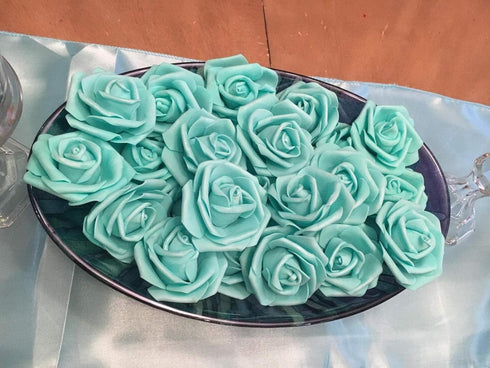 100pcs DIY Real Touch 3D Artificial Foam Rose Head - Without Stem for Wedding Party Home Decoration (Tiffany)