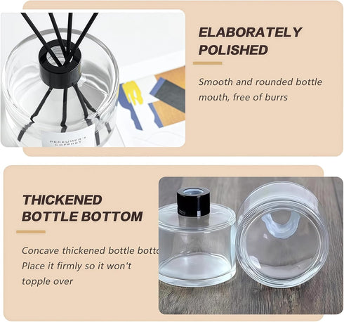QUUPY 2 50ml/1.7oz Pcs Clear Round Empty Glass Diffuser Bottles Jars Containers Fragrance Accessories with Black Lid
