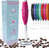 Elementi Electric Milk Frother with Stand, Handheld Drink Mixer and Frother, Pink Coffee Maker
