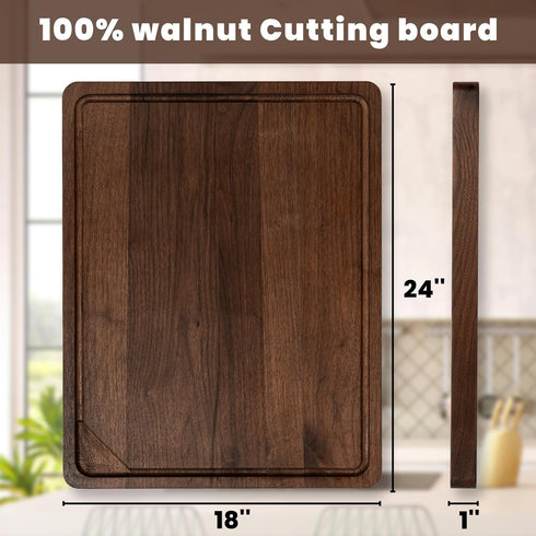 Heimlove 15"x10" Walnut Wood Cutting Board for Kitchen, Reversible Wooden Chopping Board with Deep Juice Grooves