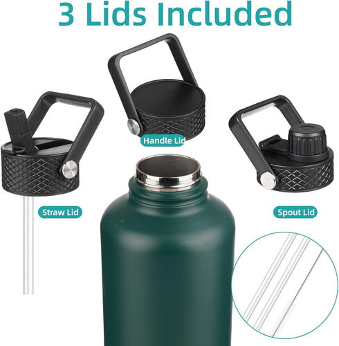 Insulated Water Bottle with Straw, 87 oz Water Jug with Carrying Bag, Paracord Handle, Double Wall Vacuum Flask, Dark
