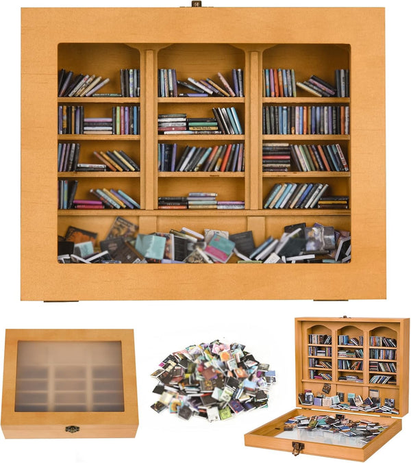 SIHPTO Anxiety Stress Relief Mini Bookshelf with 300pcs Mini BooksMiniature Library Decor for