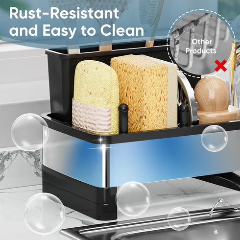 Countertop, VUSIGN Sponge Holder for Kitchen Sink, Sink Caddy Organizer with Brush Holder, Rustproof Stainless