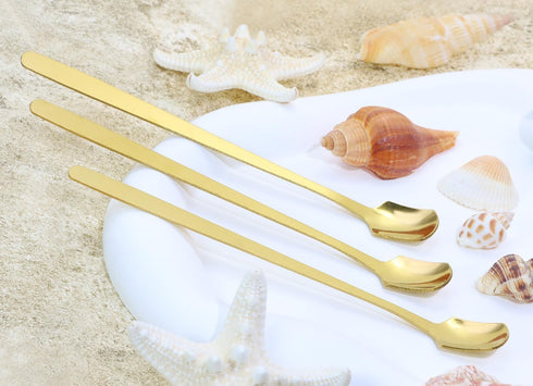Gold Long Handle Spoon Stir Stick - 5.7inch Square Head Stainless Steel Stirrer for Coffee & Tea Mixing