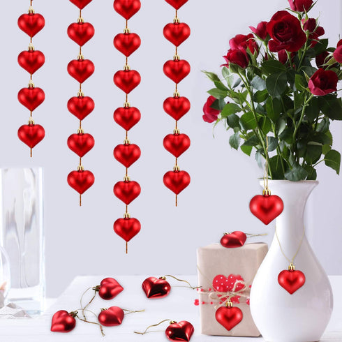 Frienda 24 Pcs Valentine Heart Shaped Ornaments - Christmas Tree Baubles Hanging Decoration for Valentine Wedding