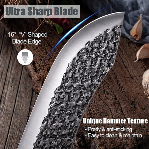 ROCOCO Butcher Knife, Hand Forged 7" Sharp Full Tang Kitchen Meat Cleaver for Home and Outdoor Cooking
