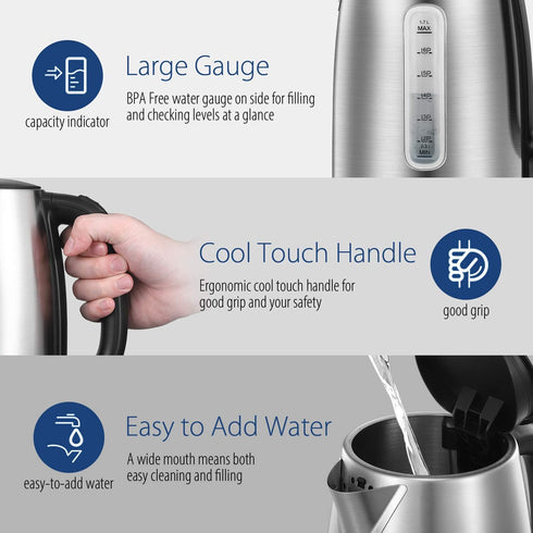 COMFEE' Stainless Steel Electric Kettle, 1.7 Liter Hot Water Kettle, 1500W Fast Boil with Auto Shut-Off