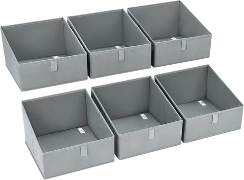 DIMJ Storage Bins for Closet, 6 Packs Trapezoid Fabric Baskets with Front Handle for Toys, Books, Clothes, Grey