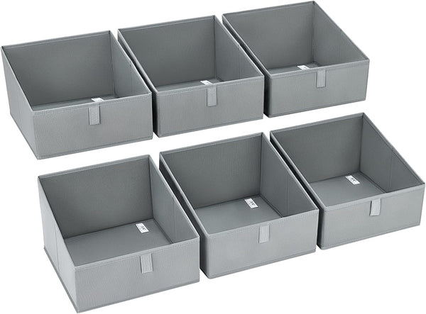 DIMJ Storage Bins for Closet, 6 Packs Trapezoid Fabric Baskets with Front Handle for Toys, Books, Clothes, Grey