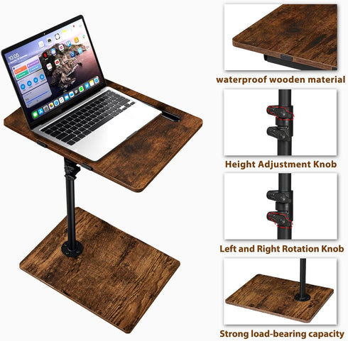 Waipfaru Swivel Height Adjustable Side Table Sofa Tray, Tiltable Sofa Bed Bathroom Study TV Tray C Shaped End Table