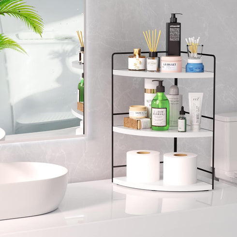 3-Tier Countertop Counter ZGO Bathroom Organizer - & Corner Organizer, Makeup & Skincare Storage, Kitchen Shelf - White