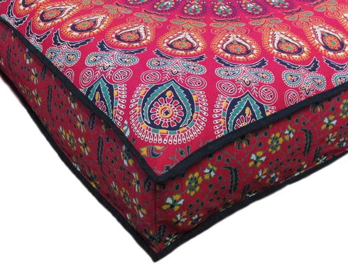24" 24" INDIAN CRAFT CASTLE Red Peacock Mandala Barmeri Large Floor Pillow Cover Cushion Meditation Seating Ottoman