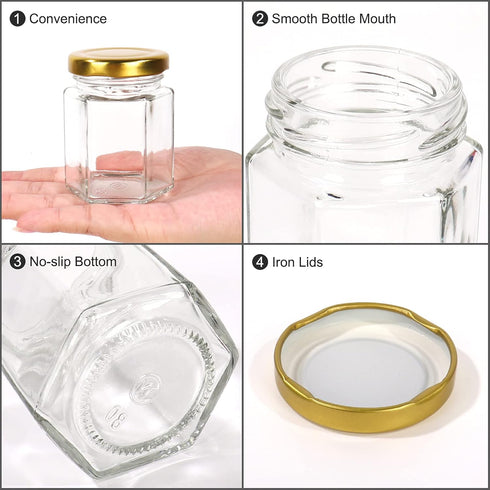 3 oz 30 Pack 80 1 BIGIVACA Mini Honey Jars - Hexagon Glass Jars with Gold Lids for Wedding Favors, Party Favors, Candle