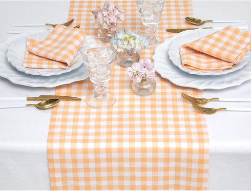48 Inches 100% 14 48 Inch Summer, Solino Home Linen Gingham Table Runner - Pure Linen Sunny Orange Checkered Table