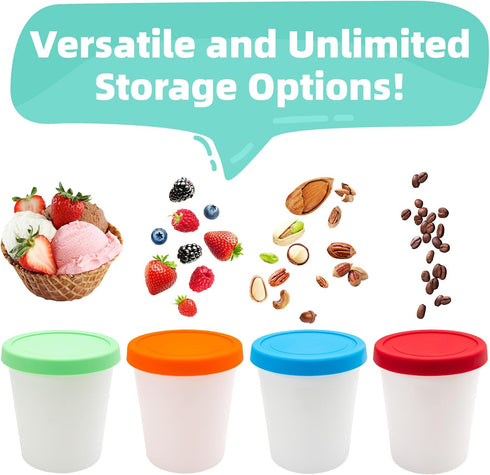 4 Pack Set (1 1 1 1 Belle&Beau Ice Cream Containers Quart Each) with Silicone Lids, Ideal for Homemade Ice Cream