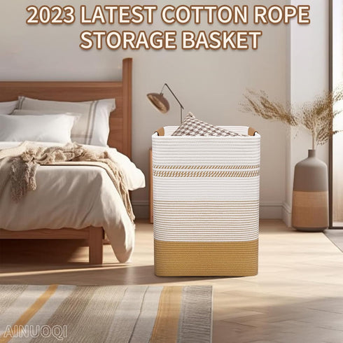 AINUOQI 85L Large Laundry Hamper Basket, Cotton Rope Woven Storage Bin for Blankets, Dirty Clothes Toys, Decorative