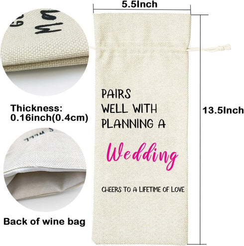 LANBAIHE Wedding Gifts Wine Bag, Wedding Couples, Bride and Groom Wine Gift, Linen Wine Gift Bag,Reusable Wine Bag