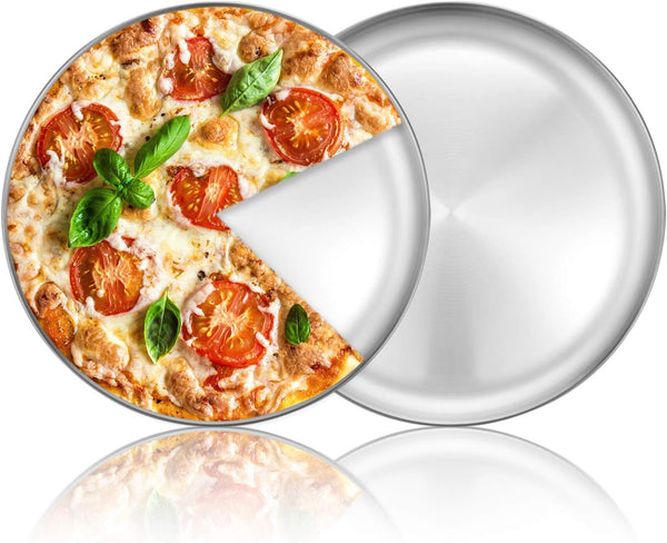 Deedro Pizza Baking Pan, 10 Inch Stainless Steel Round Pizza Tray for Home Restaurant, Easy Clean & Dishwasher Safe