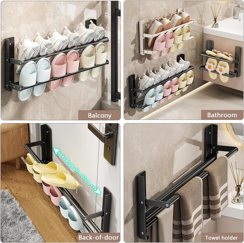 DongMaple 14.6"-26.4"2-Tier 6 Shoe Rack Expandable Metal Hanging Shoe Organizer Holds Pairs of Shoes,Wall-Mounted Shoe