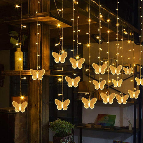 Butterfly Curtain Fairy String Lights, 120LED USB Powered Timer Firefly Twinkle Light for Room, Wedding, Party Decor