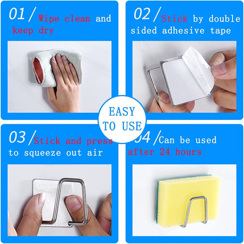 LYART 4Pcs Premium Sink Sponge Holder for Kitchen Sink Caddy - SUS304 Stainless Steel Waterproof Rustproof (Silver)