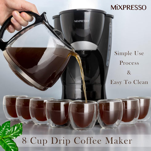 8-Cup Programmable, Mixpresso Drip Coffee Maker Coffee Pot Machine Including Reusable & Removable Coffee Filter, Black