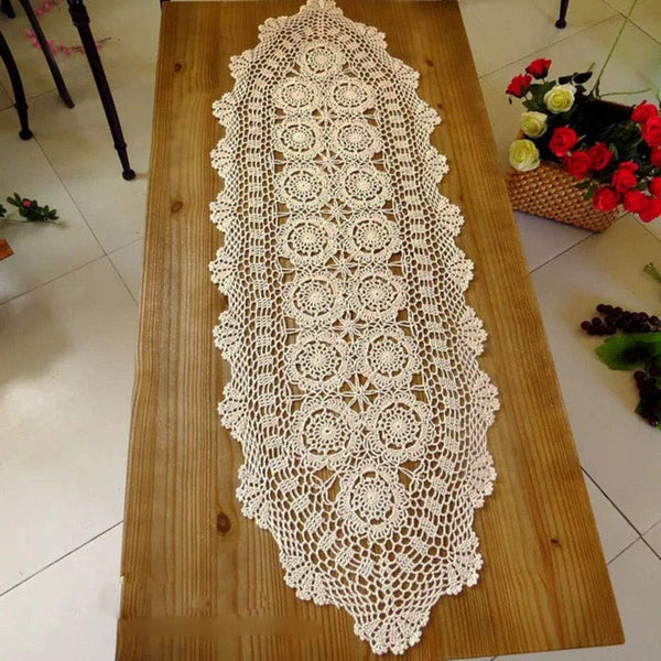 Beige Handmade Crochet Doilies, Cotton Table Runner Lace Doilies, Oval Dresser Scarves, 16x35 Inches