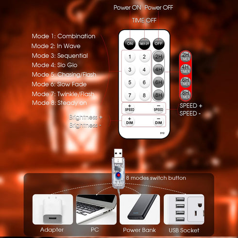 66ft 200 8 Fairy Lights LED USB Twinkle String Lights Plug in Silver Wire Lights with Remote and Timer Modes Outdoor