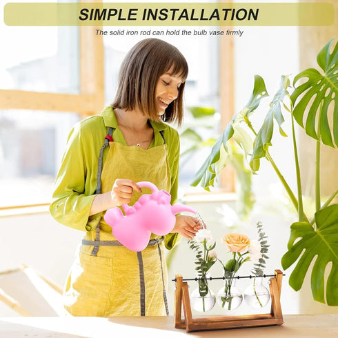 Bulb 3 Bulb XXXFLOWER Plant Terrarium with Wooden Stand, Air Planter Glass Vase Metal Swivel Holder Retro Tabletop