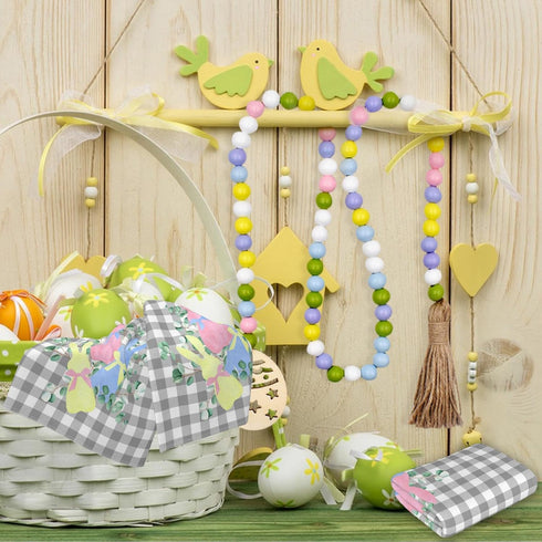 Qilerongrong Set 2 18x26 Inch Bunny Eucalyptus Easter Kitchen Dish Towels, Buffalo Plaid Cute Rabbit Dish Towel