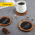 LiWiBet 4.3 Inch Set 6 Wood Coasters for Drinks Absorbent with Lip, Rustic Acacia Wood Black Felt Coaster with Holder