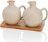Elsjoy Set of 2 Ceramic Oil Vinegar Dispenser with Cork and Tray,
