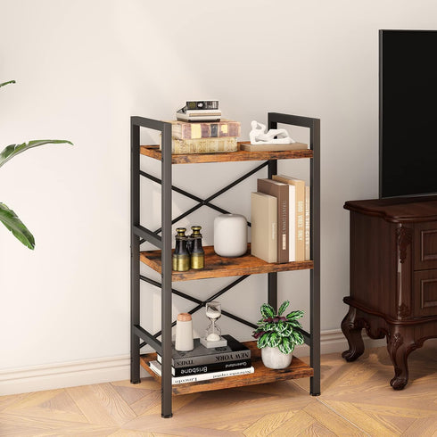 Homeiju Bookshelf, 3 Tier Industrial Bookcase, Metal Small Bookcase for Living Room and Home Office