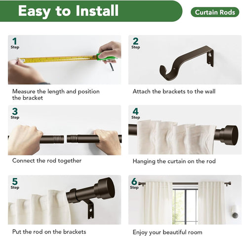 Adjustable Curtain Rods for Windows 28 to 48, Heavy Duty Long Window Curtain Rod, Outdoor Drapery Rods, Antique Bronze