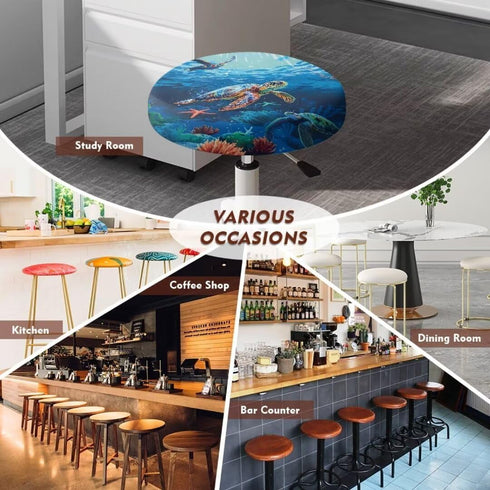 Pack 4 12 14" Kuiaobaty Round Chair Cover of pcs Turtle Theme Print Bar Stool Cover Elastic Comfy Round Seat Cover