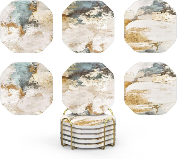 UMIRRO Ceramic Stone Coasters for Drinks Absorbent with Holder for Wooden Coffee